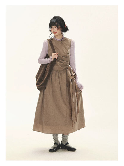 "Cream Cocoa" Cream Cocoa Ruched Bow Pinafore Maxi Dress