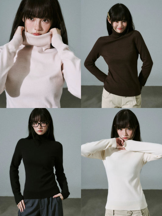 LOST FOREST - Stretch High-Neck Base-Layer Top (Apricot / Black / Dusty Pink / Deep Brown)