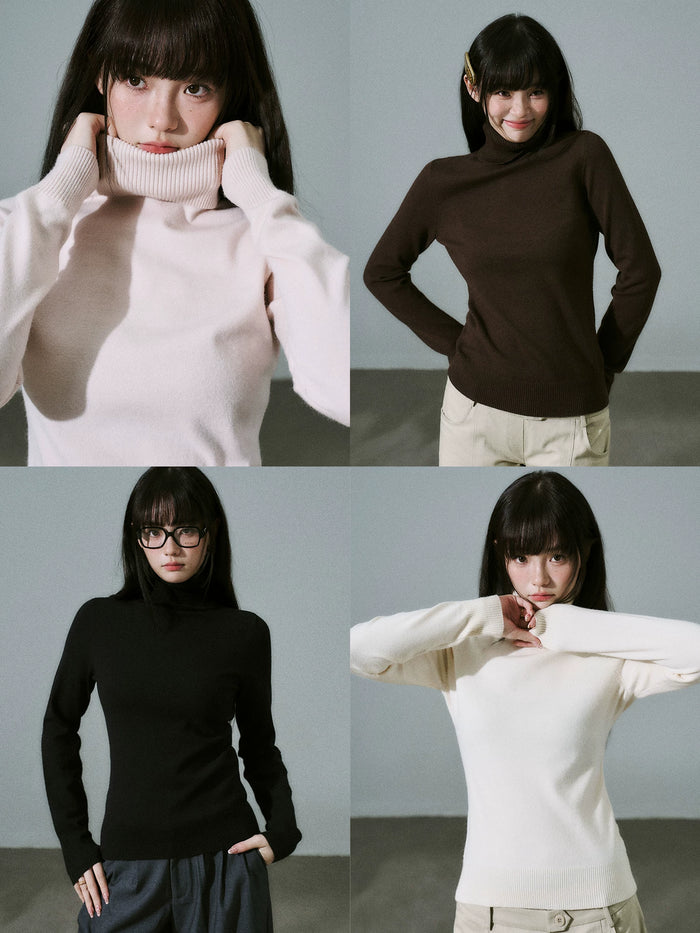 LOST FOREST - Stretch High-Neck Base-Layer Top (Apricot / Black / Dusty Pink / Deep Brown)