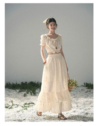 “Fallen Into the Garden” Dutch Cream Two-Piece Skirt Set 5635432
