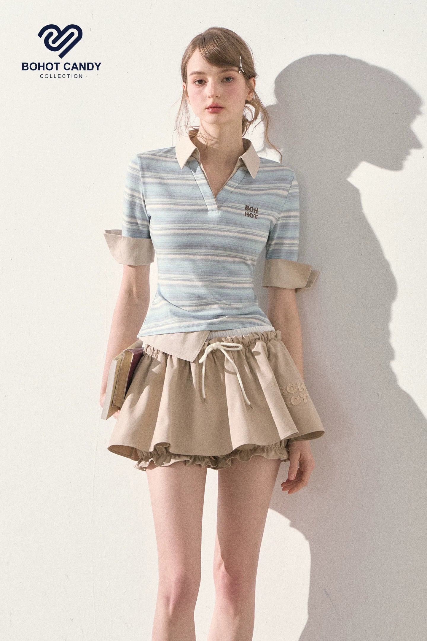 "A Beautiful Forecast" Blue Stripe Layered Polo Knit Top