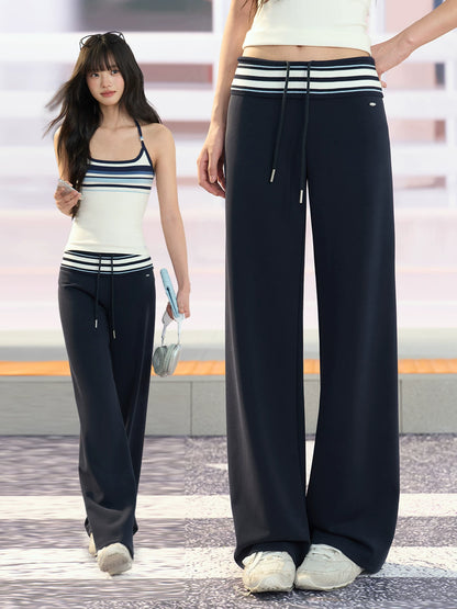 "Effortless Departure" Navy Drawstring Wide-Leg Pants
