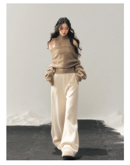 少也眼 "Echo of Sunset" Off-Shoulder Turtleneck Knit Two-Piece Set