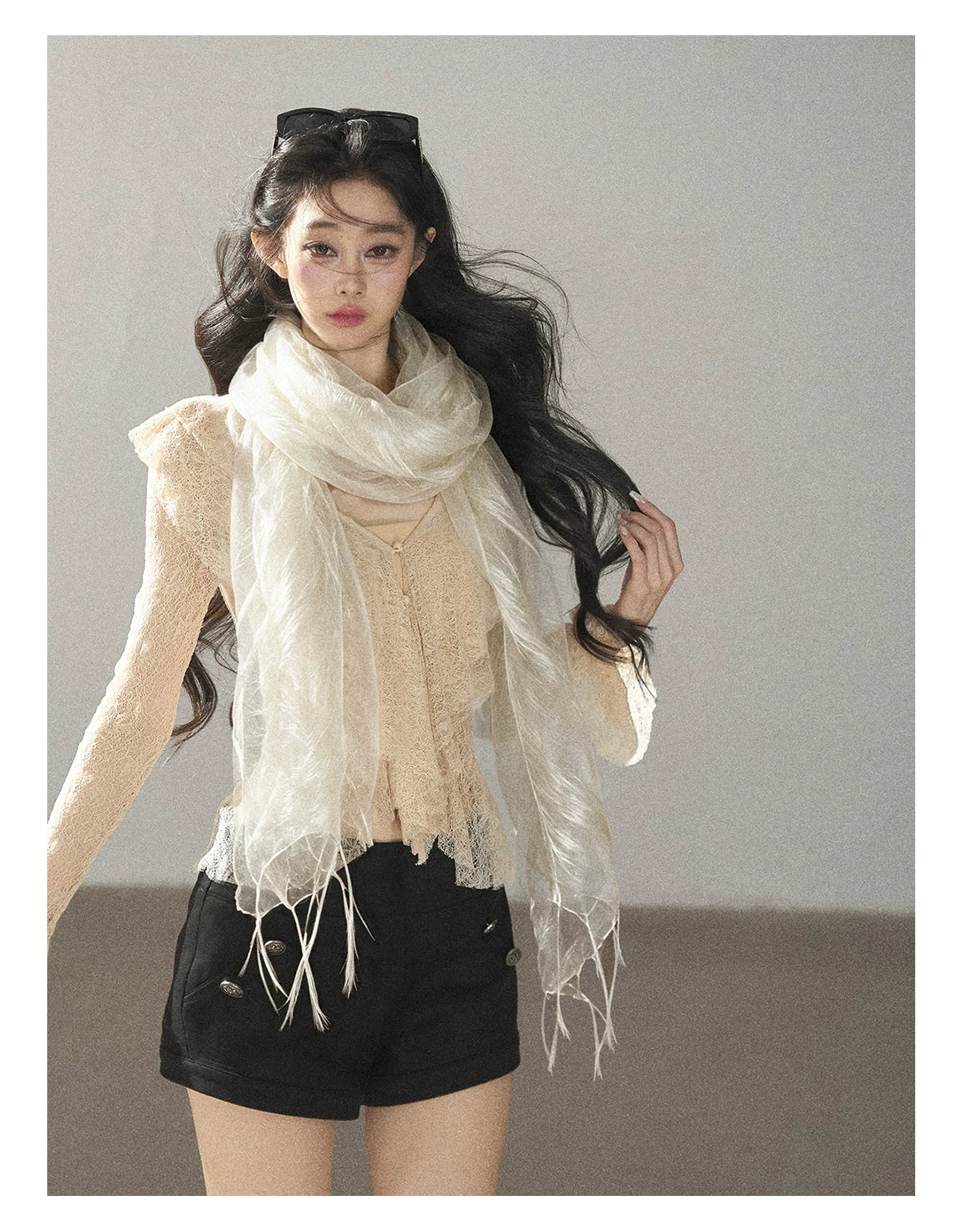AOMALM - 100% Silk Sheer Fringe Scarf