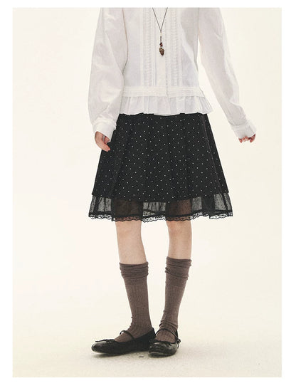 "Polka Reverie" Black Polka Dot Bow Pleated Mini Skirt
