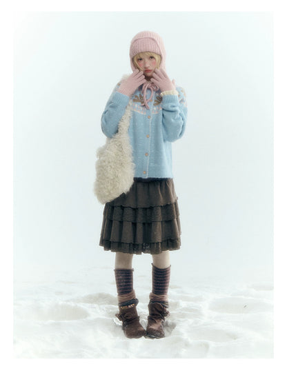 Horridale - Gummy Bear Vintage Embroidered Knit Cardigan – Snow Mountain Blue