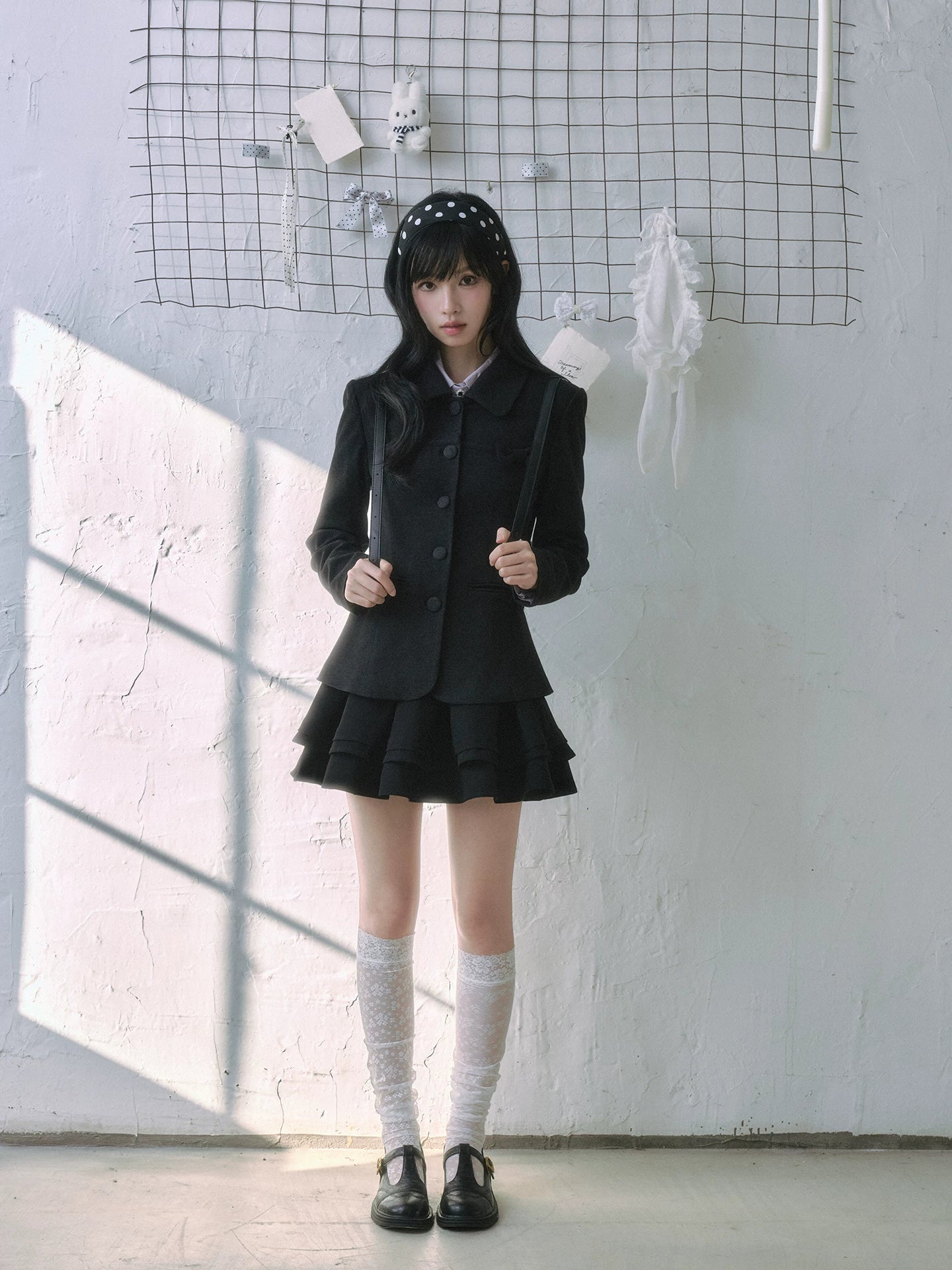 "Showa Girl" Tailored Layered Collection (Blazer / High-Waist Skirt / Victorian Shirt / Mesh Overlay Skirt)