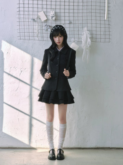 "Showa Girl" Tailored Layered Collection (Blazer / High-Waist Skirt / Victorian Shirt / Mesh Overlay Skirt)