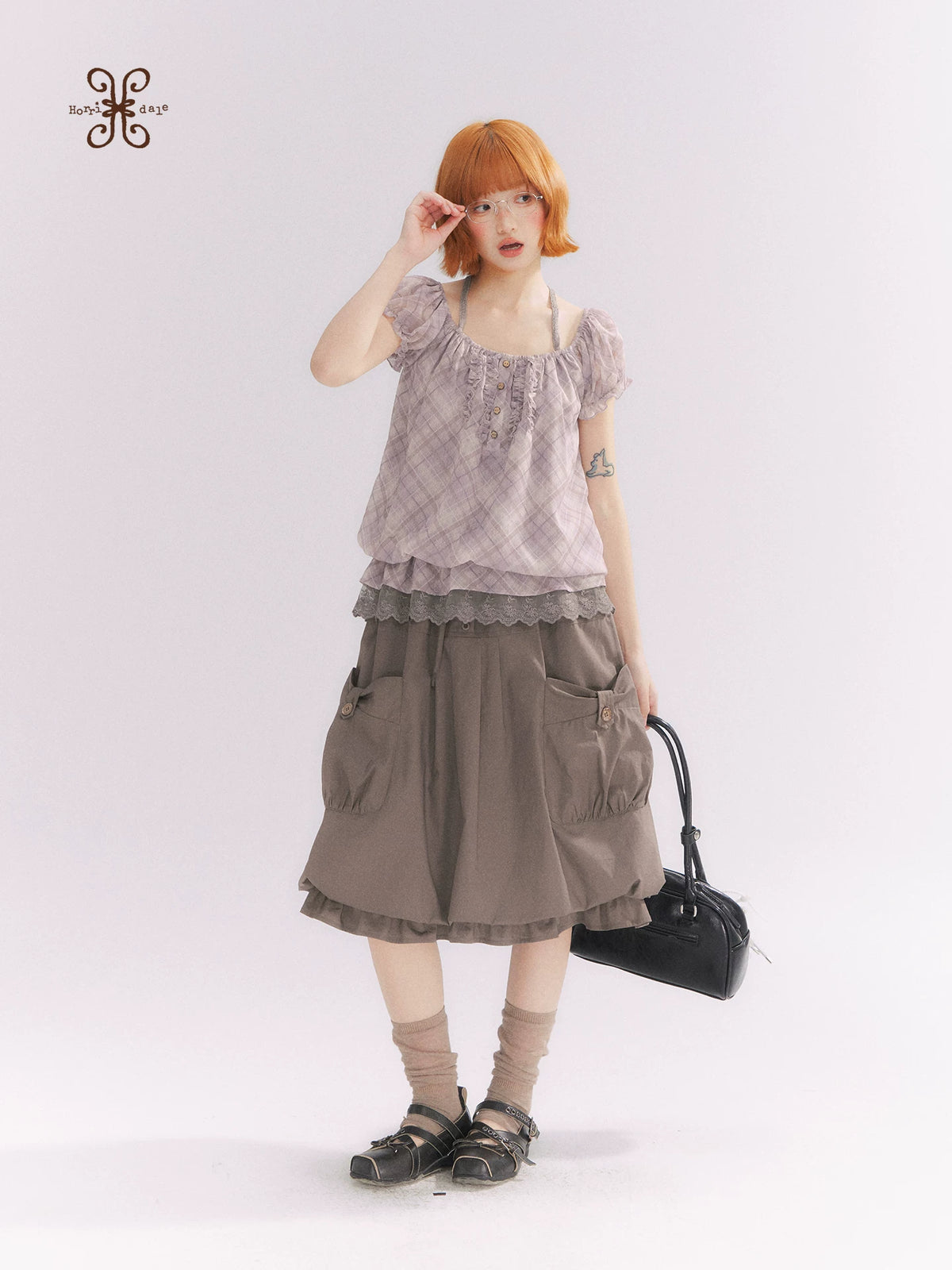 “Sweet & Cool Girl” Taupe Bow Drawstring High-Waist A-Line Cargo Skirt