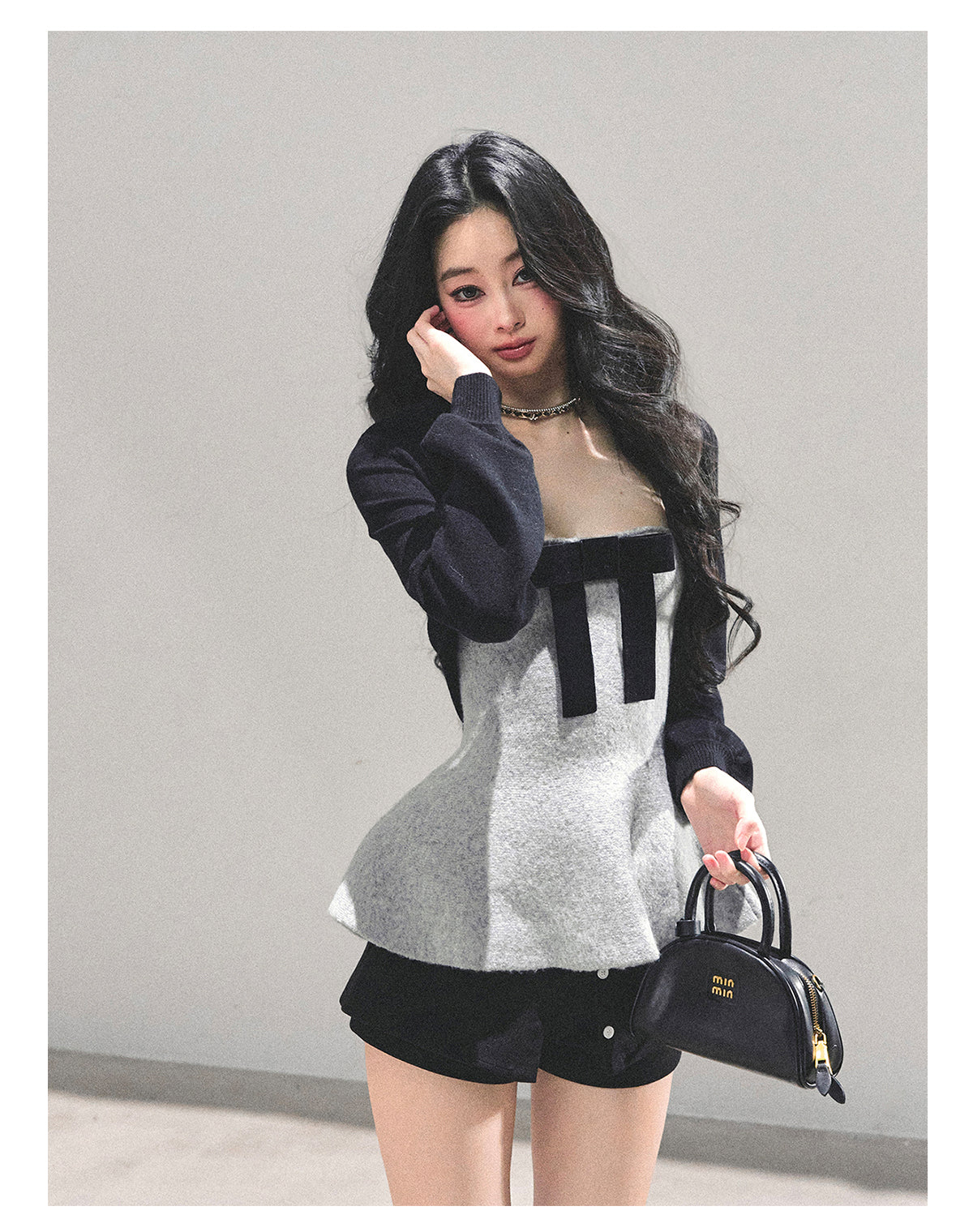 少也眼 "Lingering Warmth" Princess-Style Two-Piece Winter Set - Gray/Black 543545141