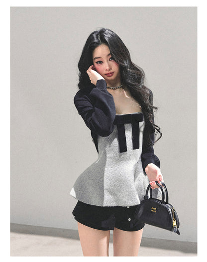 少也眼 "Lingering Warmth" Princess-Style Two-Piece Winter Set - Gray/Black 543545141