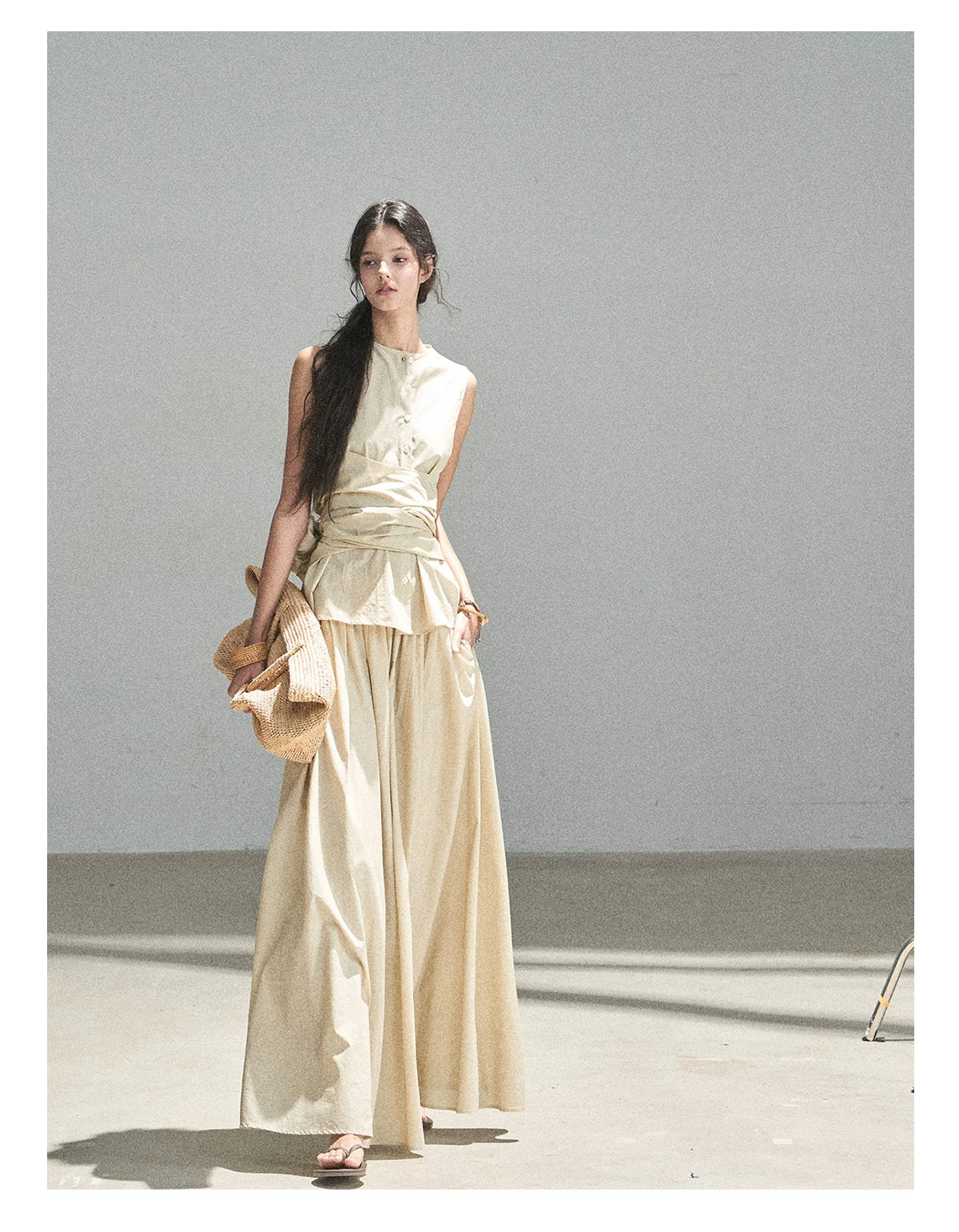 "The Last Falling Leaf" Milk Tea Lyocell Two-Piece Skirt Set