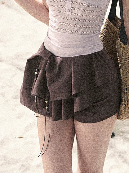 "Layered Petals in Motion" Chestnut Brown Ruffle Skort 5324853