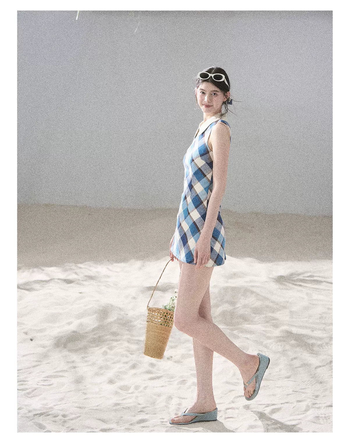 "Sunset by the Shore" Vintage Blue Plaid Polo Mini Dress 358648564