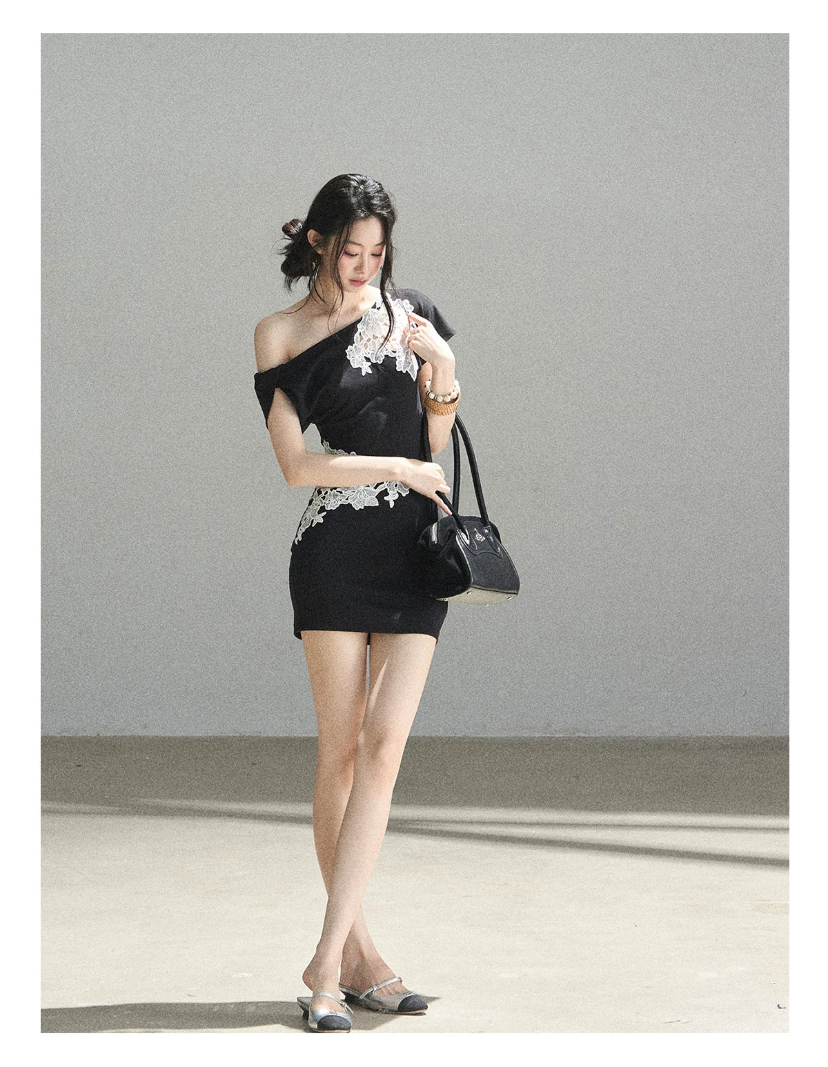 "When the Moon Didn't Arrive" Tranquil Black Lace Embroidered Bodycon Mini Dress