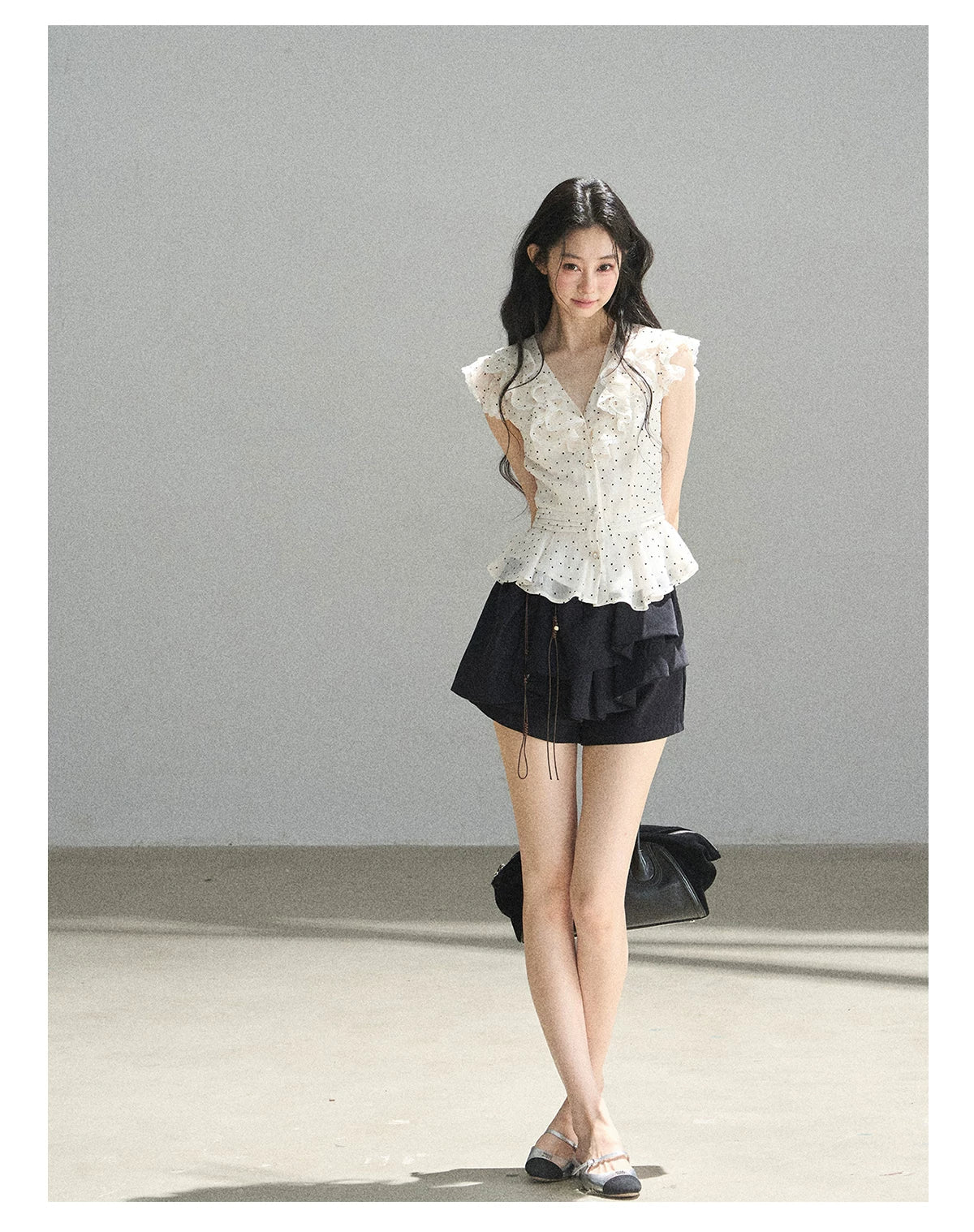 "Falling Into the Galaxy" Cream Ivory Polka Dot Chiffon Blouse