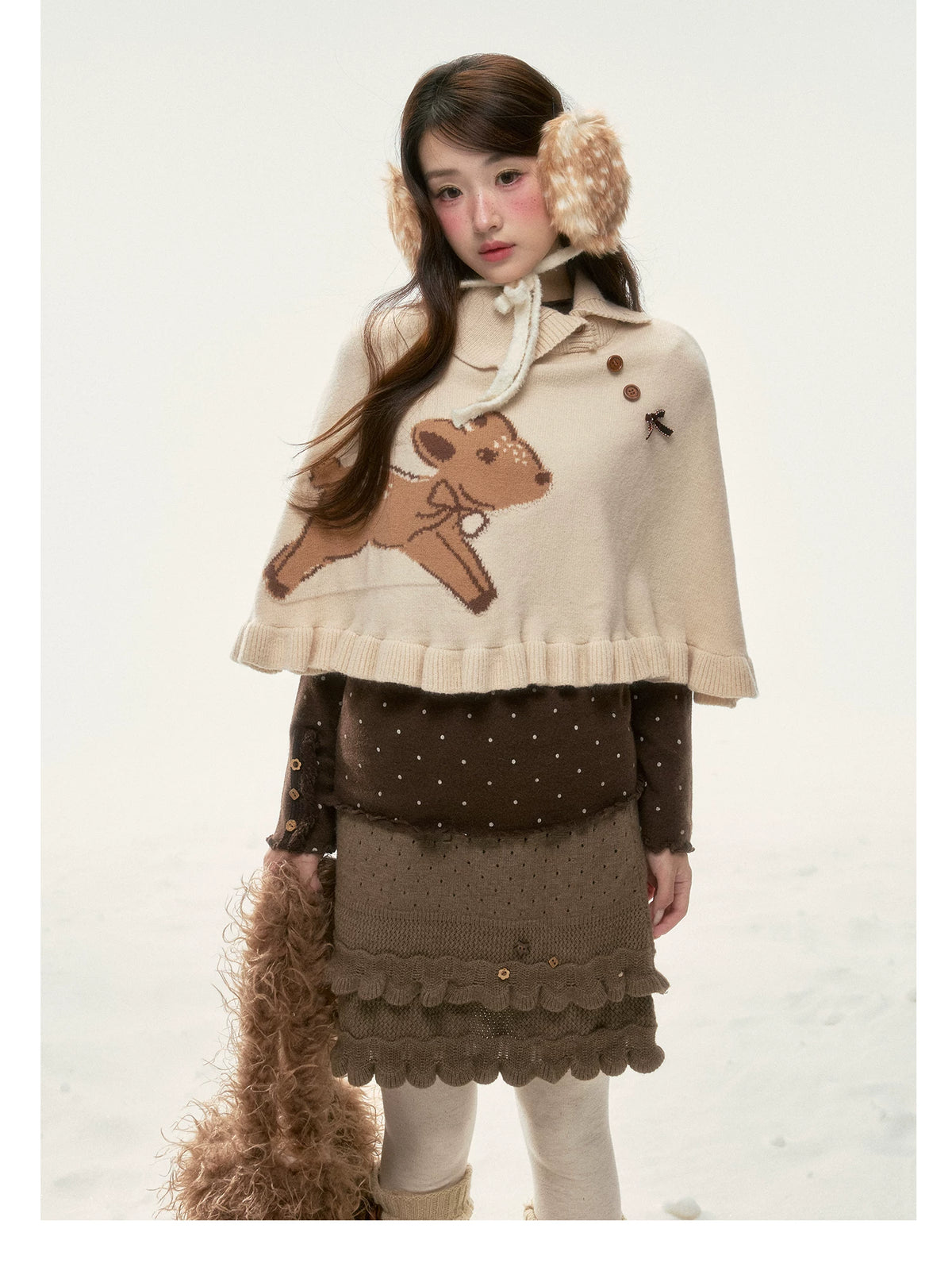BIBIBENCY - Khaki Deer Knit Cape Sweater