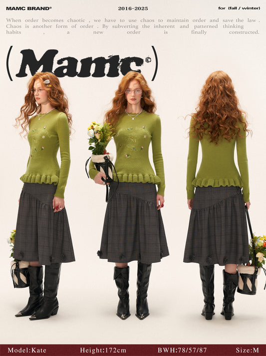 MAMC - Floral Embroidered Knit Sweater (Moss Green)