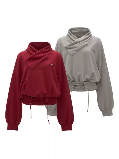 MAMC - Washed Vintage Cross-Neck Cinched Sweatshirt (Red / Gray)