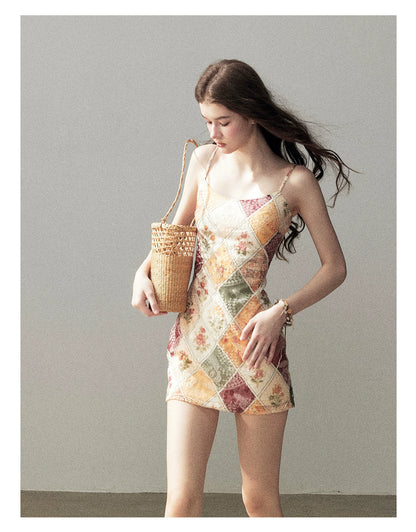 "In Her Lingering Gaze" Van Dyke Brown Floral Cami Bodycon Mini Dress