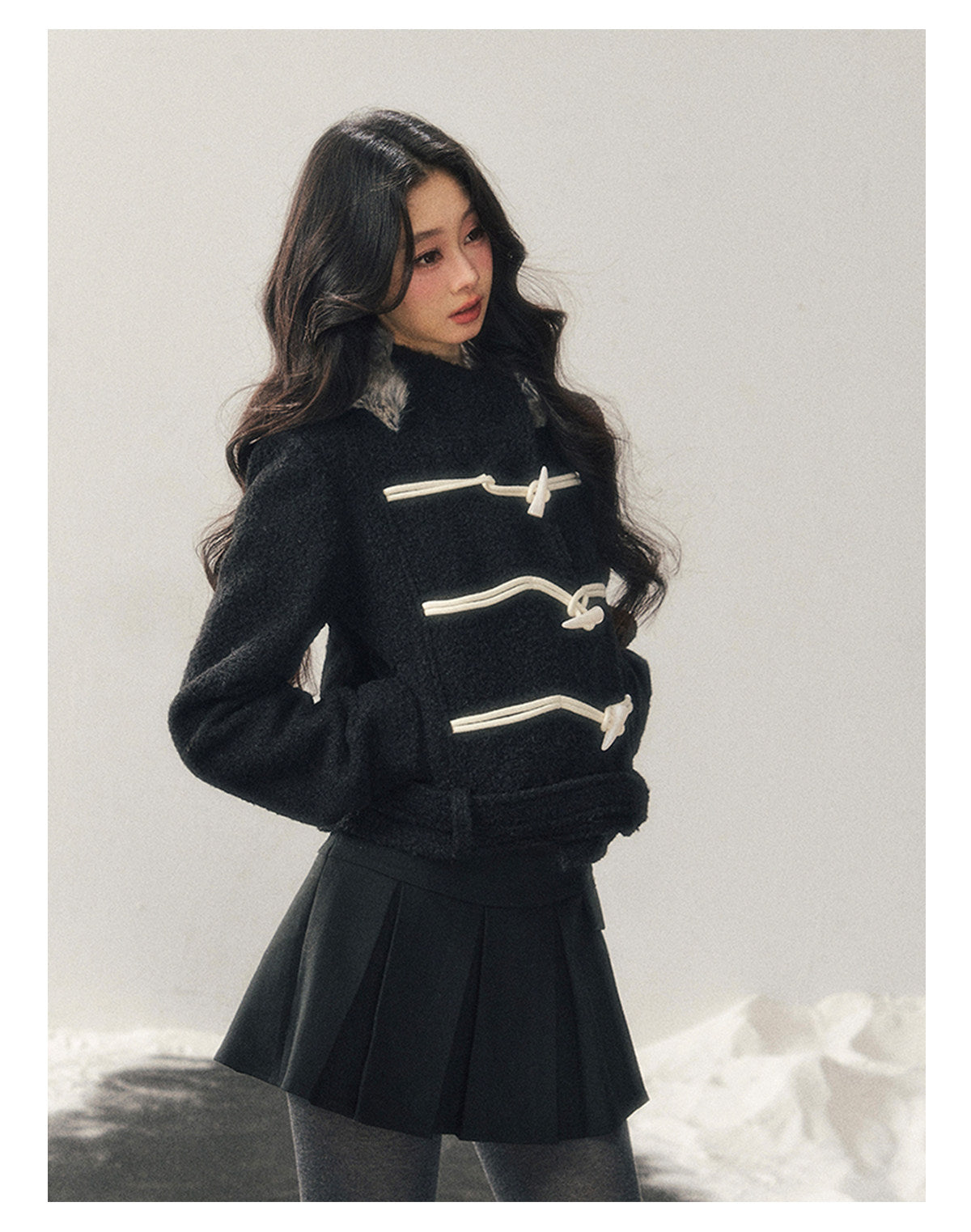少也眼 "Silent Devotion" Quilted Fringe Wool Coat - Quiet Black