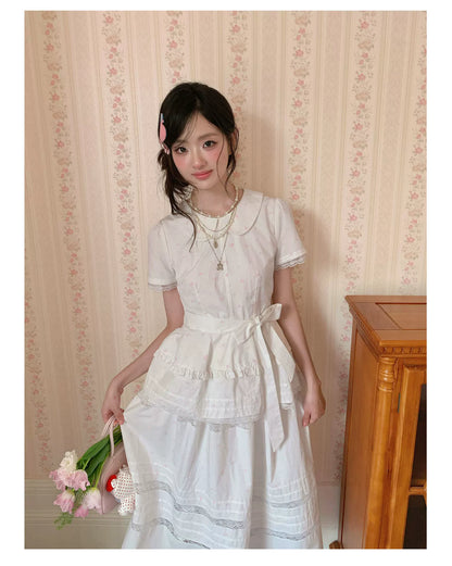 “Midsummer Blossom Letter” White Floral Cake Skirt Set
