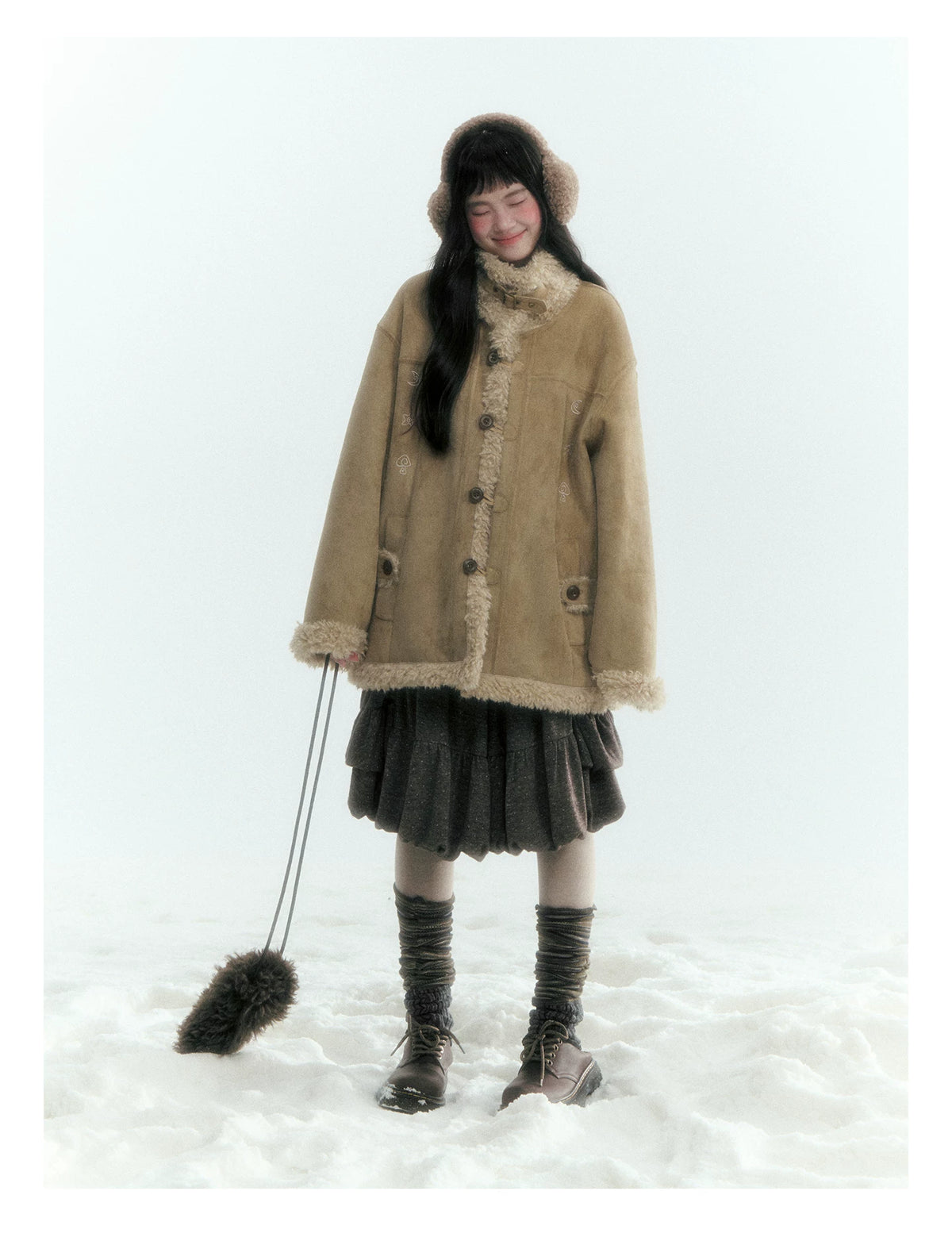 Horridale - Vintage Tan Suede-Effect Sherpa-Lined Stand Collar Jacket
