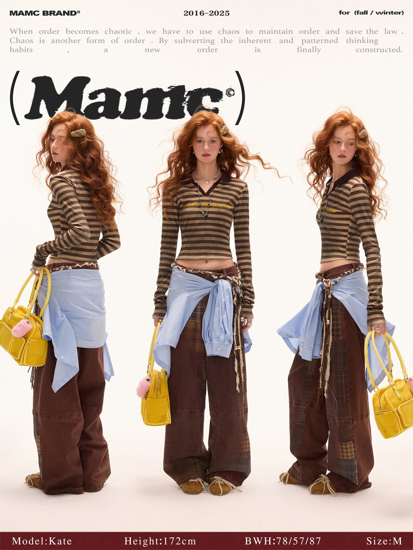 MAMC - Vintage Striped Long Sleeve Polo T-Shirt (Brown Stripes)