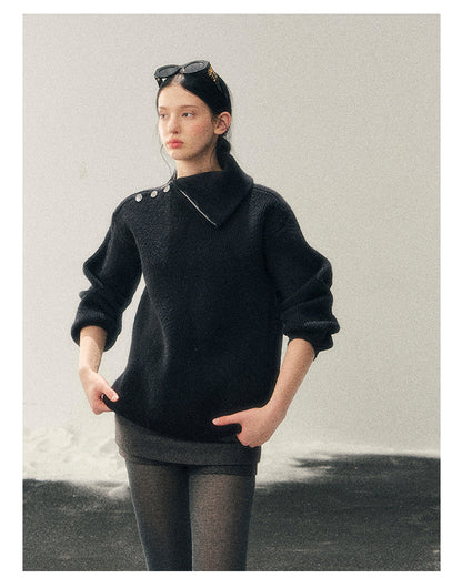 少也眼 "Dark Undertow in Zero Gravity" High-Neck Structured Knit Top