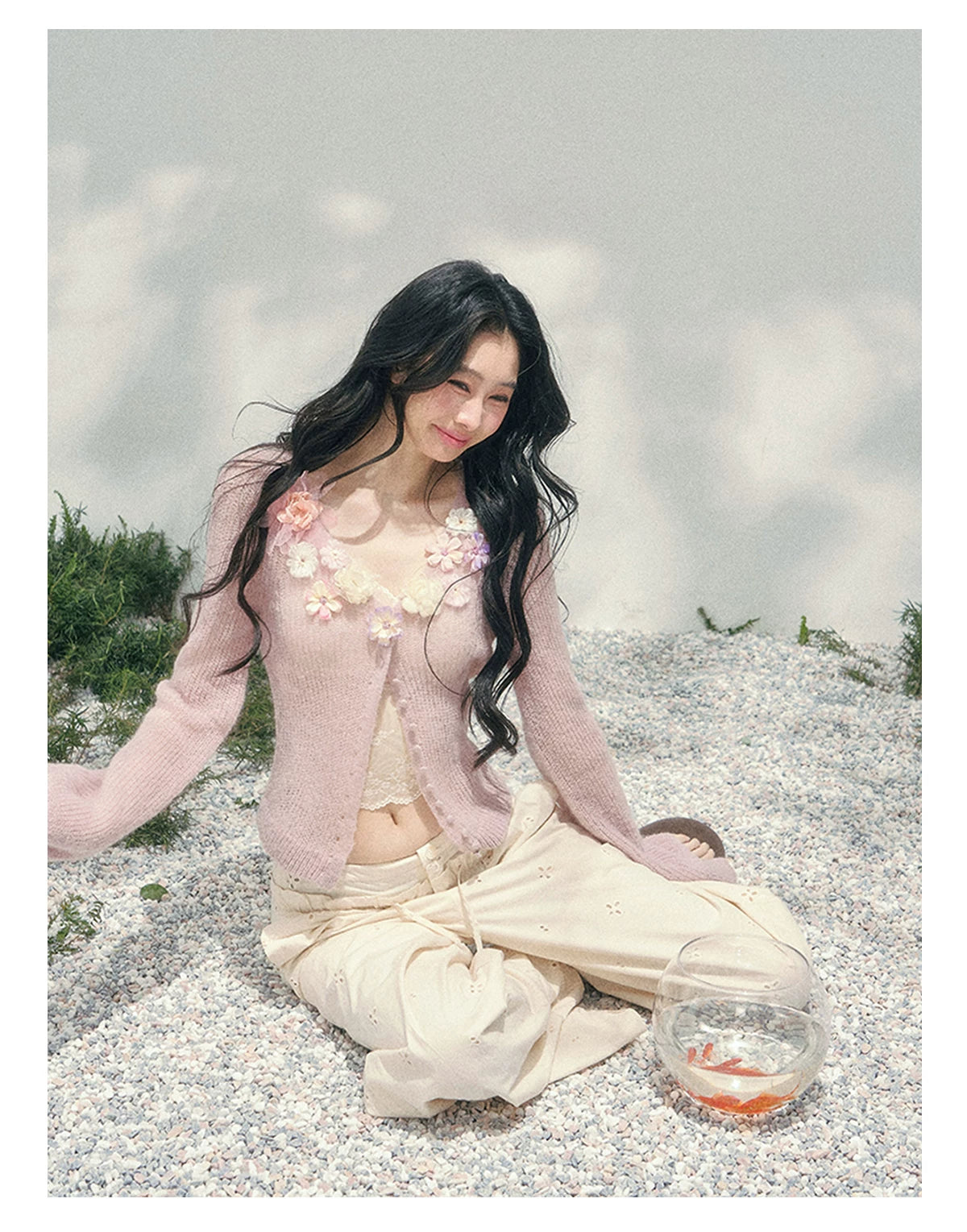 "Translucent Skin" Cream Apricot Lace Camisole Top 455335