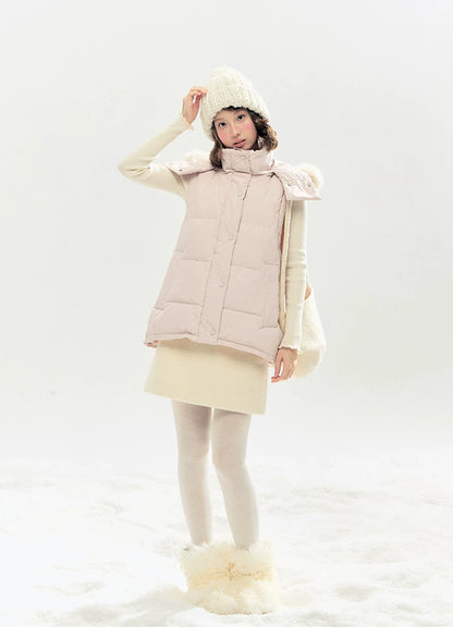 "Blush Cloud Haven" Misty Pink 2-Way Detachable Sleeve Down Jacket & Vest