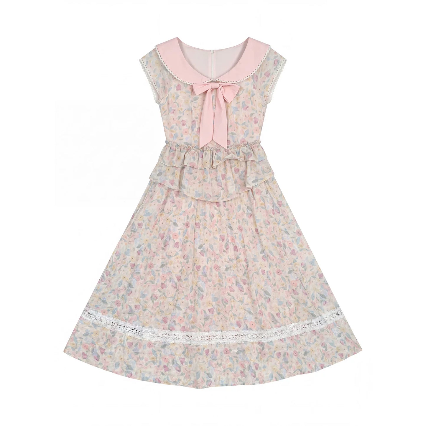 “Peach Blossom Ballad” Pink Floral Lace Maxi Dress
