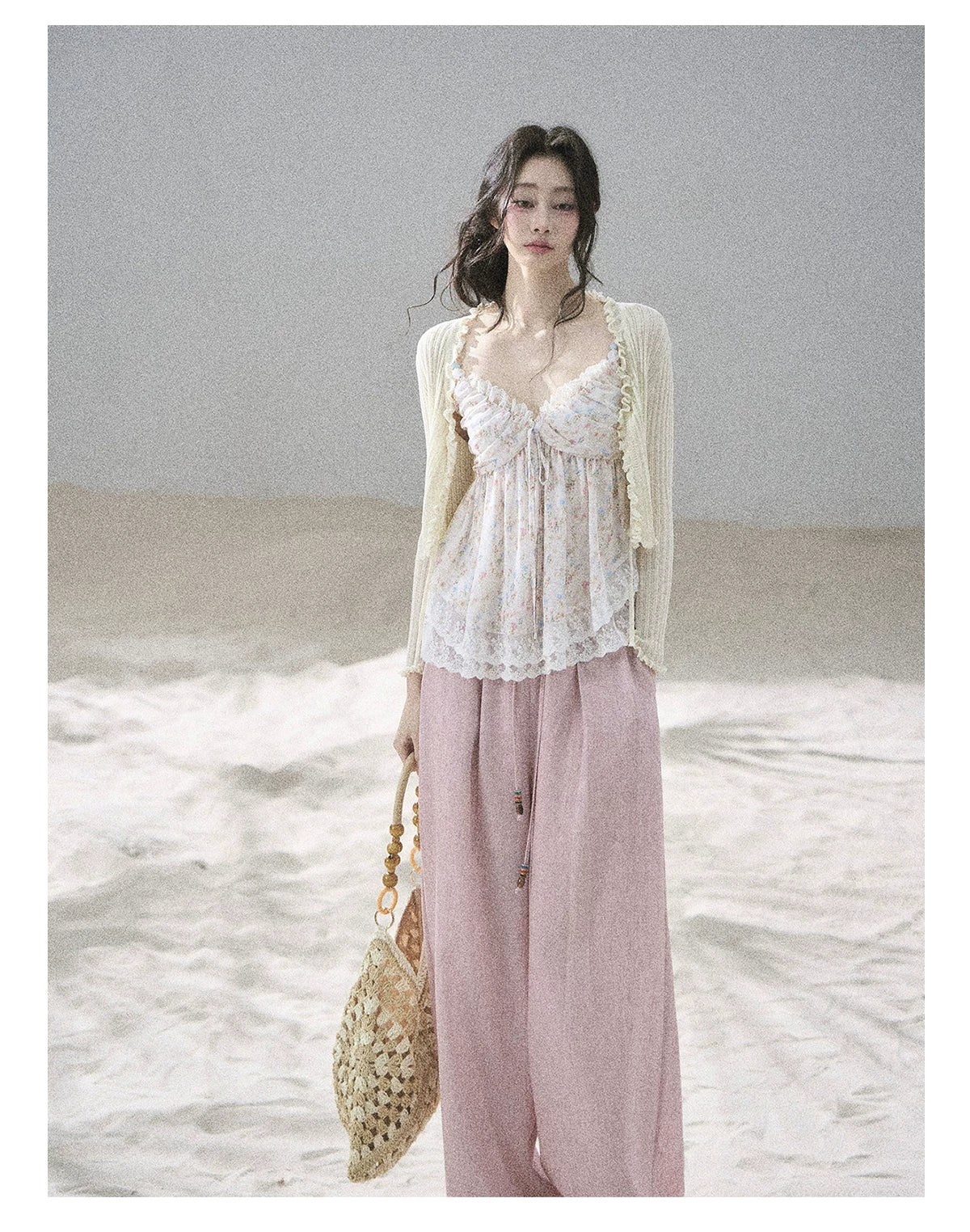 "Follow the Sea Breeze" Lightweight Straight-Leg Wide-Leg Pants (Lotus Pink/ Gray Sage Green/ Gray Blue)