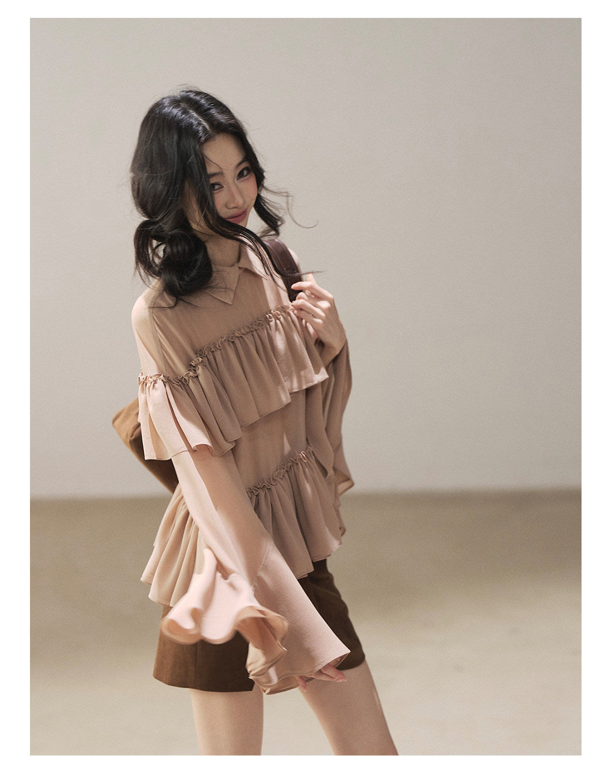 170726 "Veiled in the Evening Mist" Milk Tea Ruffle Blouse