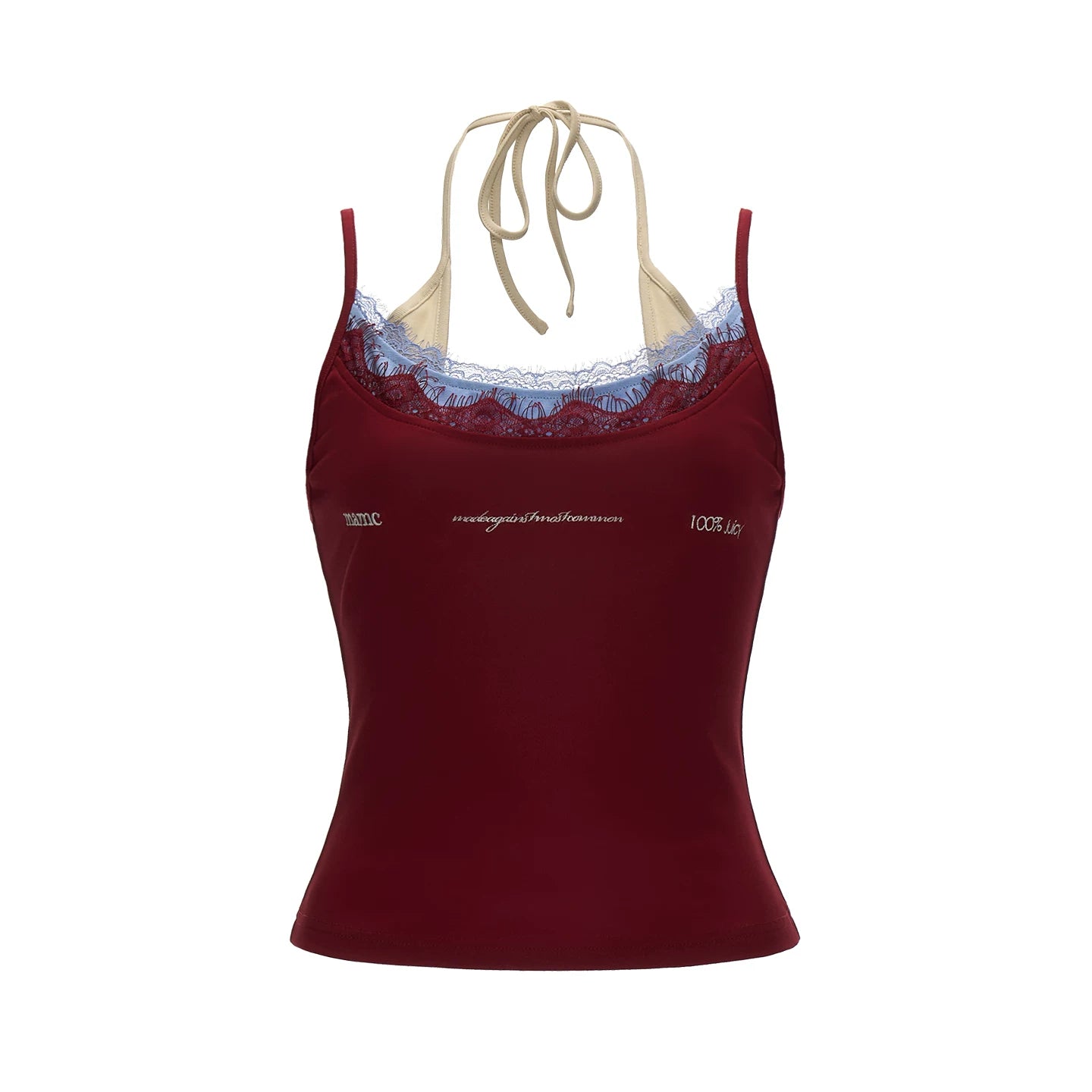 Layered Lace Letter Embroidered Cami Top