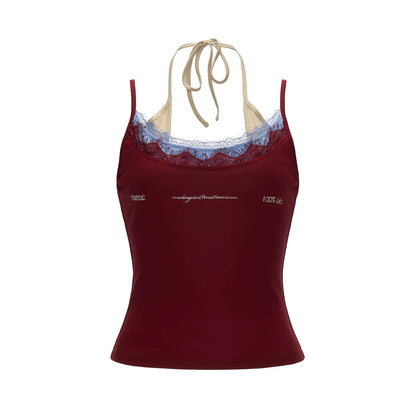 Layered Lace Letter Embroidered Cami Top
