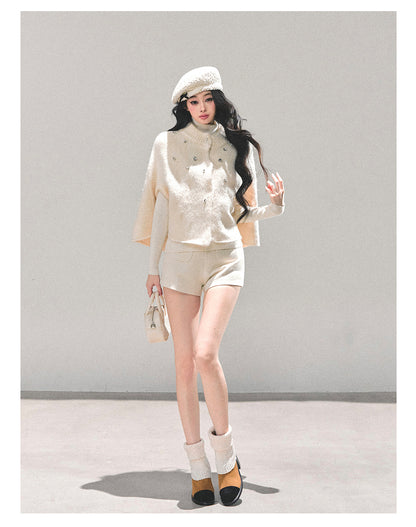 少也眼 “Monologue of the Wilderness” Knit Cape Sweater - White 68415