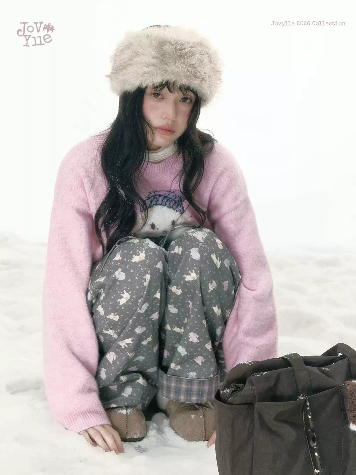 JOVYLLE - Pink Rabbit Jacquard Knit Sweater