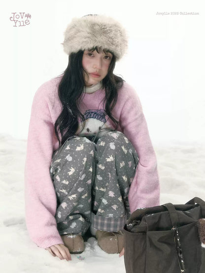JOVYLLE - Pink Rabbit Jacquard Knit Sweater