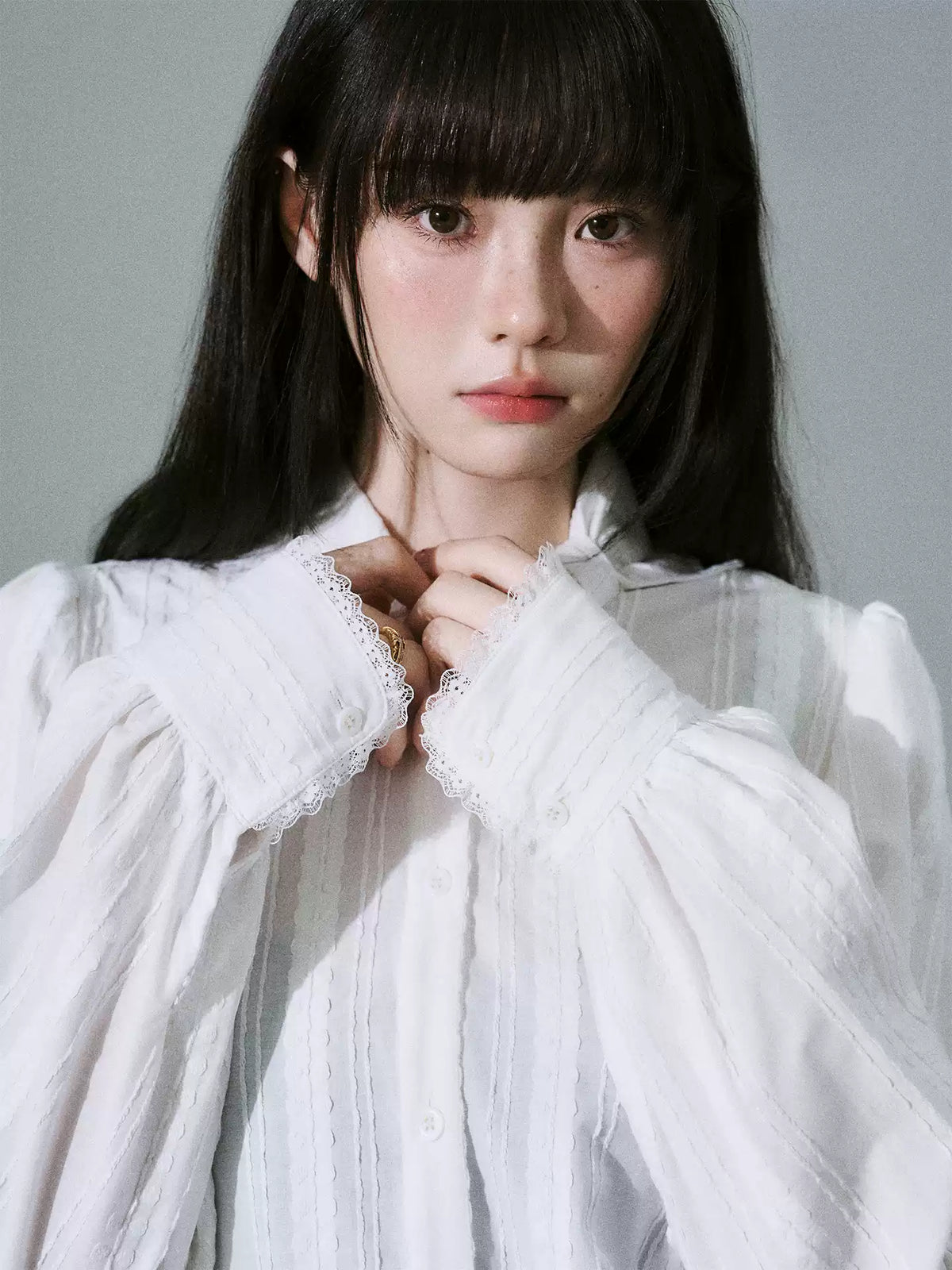 LOST FOREST - Pure White Cotton Jacquard Bow Blouse – Japanese Sweet Girl Style