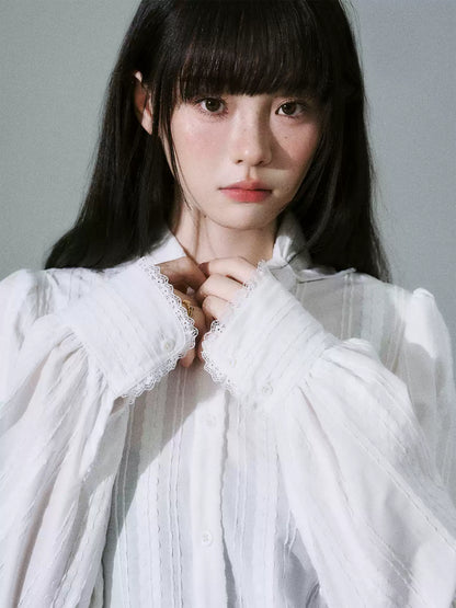 LOST FOREST - Pure White Cotton Jacquard Bow Blouse – Japanese Sweet Girl Style