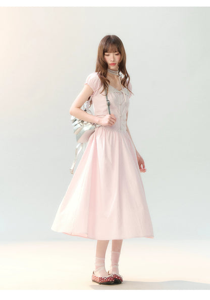 "Sakura Breeze Journal" Blush Pink Plaid Collar Dress LL2026226