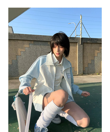 "Spring Breeze" Blue & White Polka Dot Track Jacket
