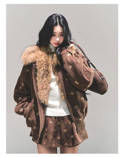 少也眼 “Whispers of Snowfall” Wool-Blend Quilted Two-Piece Set 453454