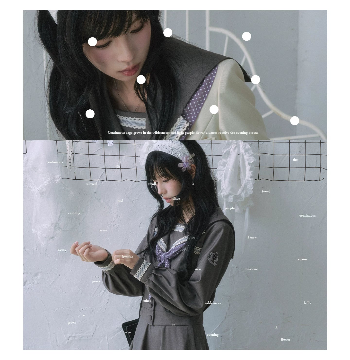 "Showa Girl" Sailor Uniform Collection (Sailor Blouse / A-Line Skirt / Box Pleated Midi Skirt / Polka Dot Scarf)