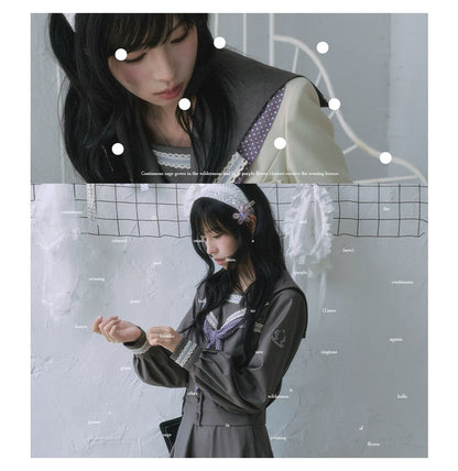"Showa Girl" Sailor Uniform Collection (Sailor Blouse / A-Line Skirt / Box Pleated Midi Skirt / Polka Dot Scarf)