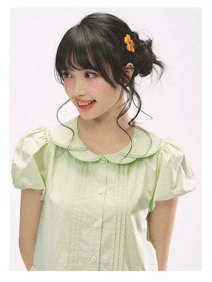 "Mint Forest" Mint Green Double Collar Tiered A-Line Midi Dress