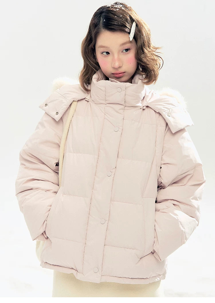 "Blush Cloud Haven" Misty Pink 2-Way Detachable Sleeve Down Jacket & Vest