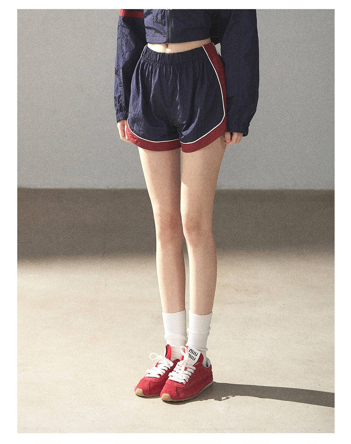 170726 "Keep Running" Navy Blue Retro Track Jacket & Shorts Set