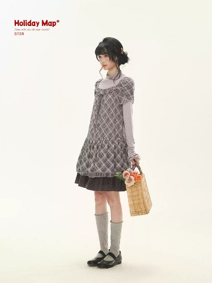 "Caramel Lace Notes" Brown Polka Dot Tiered Lace Midi Skirt